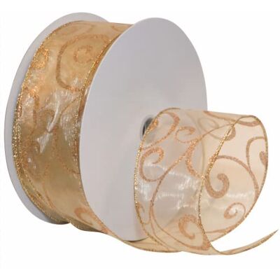Morex Swirl Wired Sheer Glitter Ribbon, 2-1/2-Inch by 50-Yard Spool, Gold/Bronze Morex Swirl Wired Sheer Glitter Ribbon, 2-1/2-Inch by 50-Yard Spool, Gold/Bronze