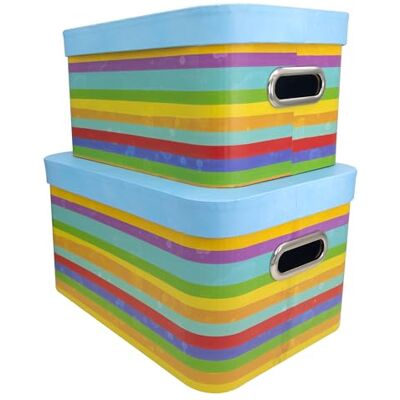 Idena Caja de regalo con tapa y asas de metal, 2 piezas de diferentes tamaños, cajas de regalo con rayas de colores Idena Caja de regalo con tapa y asas de metal, 2 piezas de diferentes tamaños, cajas de regalo con rayas de colores