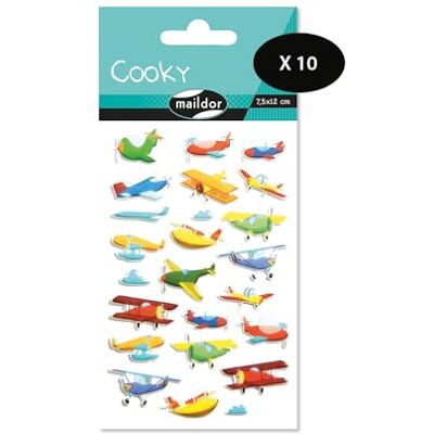 Maildor Bolsa de gomas 3D Cooky 1 tabla de 7,5 x 12 cm, aviones (25 pegatinas) Paquete de 10 Maildor Bolsa de gomas 3D Cooky 1 tabla de 7,5 x 12 cm, aviones (25 pegatinas) Paquete de 10