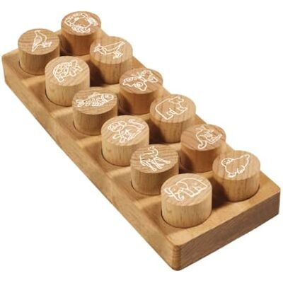 COLOP Woodies Set de sellos de madera «Animales exóticos» con 12 motivos, sellos identificativos y motivadores de madera de haya, tamaño de la impresión: Ø 29 mm, cuadrado COLOP Woodies Set de sellos de madera «Animales exóticos» con 12 motivos, sellos identificativos y motivadores de madera de haya, tamaño de la impresión: Ø 29 mm, cuadrado