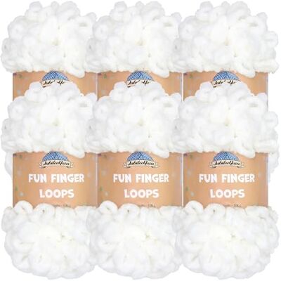 BambooMN JubileeYarn Fun Finger Loops Ovillo de hilo de poliéster Jumbo Weight Loop 100 g/madeja, color blanco, 6 madejas BambooMN JubileeYarn Fun Finger Loops Ovillo de hilo de poliéster Jumbo Weight Loop 100 g/madeja, color blanco, 6 madejas