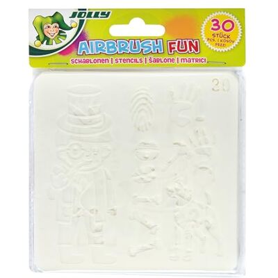 JOLLY Airbrush Fun, pulverización de colores para niños, plantilla de aerografía, 13 x 13 cm, juego de 30 piezas, transparente JOLLY Airbrush Fun, pulverización de colores para niños, plantilla de aerografía, 13 x 13 cm, juego de 30 piezas, transparente