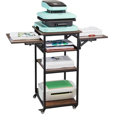 VEVOR Mesa de Prensa de Calor con Estación de Carga, Soporte de Prensa de Calor Móvil de 4 Niveles, Banco de Trabajo de Metal con Ruedas para Máquina de Transferencia de Sublimación, Marrón VEVOR Mesa de Prensa de Calor con Estación de Carga, Soporte de Prensa de Calor Móvil de 4 Niveles, Banco de Trabajo de Metal con Ruedas para Máquina de Transferencia de Sublimación, Marrón