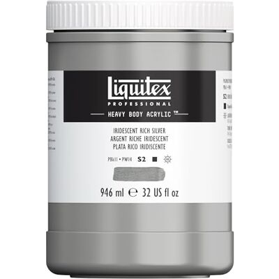 Liquitex pintura acrílica profesional Heavy Body cuerpo espeso, 946 ml, color plata rica iridiscente Liquitex pintura acrílica profesional Heavy Body cuerpo espeso, 946 ml, color plata rica iridiscente