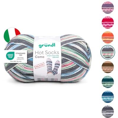 Gründl Ovillo de lana Hot Socks Como 4 capas, 100 g, gris, rosa y blanco Gründl Ovillo de lana Hot Socks Como 4 capas, 100 g, gris, rosa y blanco