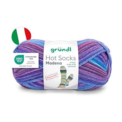 Gründl Ovillo de lana Hot Socks Madena de 4 capas, para 1 par de calcetines, hilo para calcetines, suave y delicado con la piel, 75% lana virgen, 25% poliamida, 1 ovillo de 100 g/420 m, grosor de Gründl Ovillo de lana Hot Socks Madena de 4 capas, para 1 par de calcetines, hilo para calcetines, suave y delicado con la piel, 75% lana virgen, 25% poliamida, 1 ovillo de 100 g/420 m, grosor de