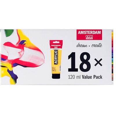 Amsterdam Standard Series Pintura Acrílica Value Pack con 18 Colores (120 ml) Selección Básica de Colores Pintura para Artistas Amsterdam Standard Series Pintura Acrílica Value Pack con 18 Colores (120 ml) Selección Básica de Colores Pintura para Artistas
