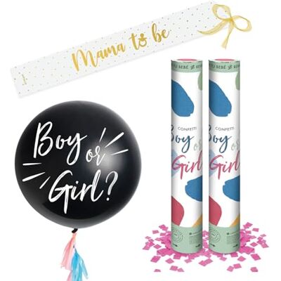PARTYLOSOPHY OH YEAH Kit Baby Shower Niña 2 Cañones Confeti 50 cm Rosa Globo Látex Ø90 cm "Boy or Girl?" Banda "Mama to be" Kit Decoración Revelación de Género FÁCIL DE USAR PARTYLOSOPHY OH YEAH Kit Baby Shower Niña 2 Cañones Confeti 50 cm Rosa Globo Látex Ø90 cm "Boy or Girl?" Banda "Mama to be" Kit Decoración Revelación de Género FÁCIL DE USAR