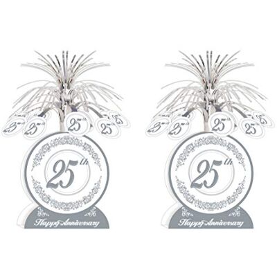 Beistle A Creation 25th Anniversary Centros de mesa, 2 piezas, papel plástico, plata/blanco Beistle A Creation 25th Anniversary Centros de mesa, 2 piezas, papel plástico, plata/blanco