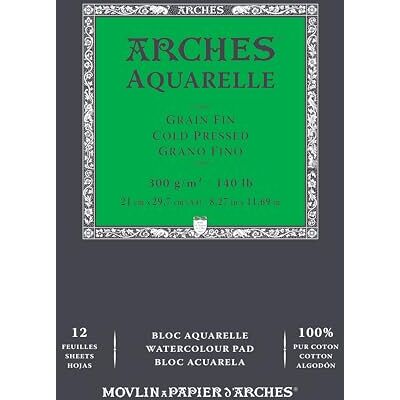 ARCHES Aquarelle 100% Fino 300g Bloc Encolado A4 12 hojas Blanco Natural, color (FILA ) ARCHES Aquarelle 100% Fino 300g Bloc Encolado A4 12 hojas Blanco Natural, color (FILA )