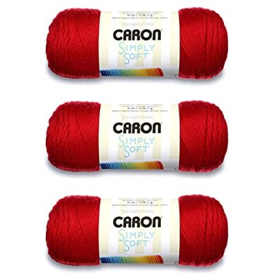 Caron Simply Soft Hilo rojo cosecha, paquete de 3 unidades de 6 onzas, acrílico, 4 medianos (peinado), 315 yardas, tejido/ganchillo Caron Simply Soft Hilo rojo cosecha, paquete de 3 unidades de 6 onzas, acrílico, 4 medianos (peinado), 315 yardas, tejido/ganchillo