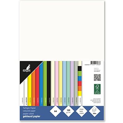 Kangaro Papel de color blanco crema DIN A4-120 g/m² FSC mix – 100 pack Papel de carta para manualidades, 29,7 x 21 x 1,5 Kangaro Papel de color blanco crema DIN A4-120 g/m² FSC mix – 100 pack Papel de carta para manualidades, 29,7 x 21 x 1,5
