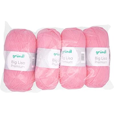 Gründl Big Lisa Premium Hilo para tejer y ganchillo (suave y de lana, fácil de limpiar, 100% poliacrílico, 250 g/665 m, grosor de la aguja: 3,5-4,5, 4 ovillos de 250 g), color rosa Gründl Big Lisa Premium Hilo para tejer y ganchillo (suave y de lana, fácil de limpiar, 100% poliacrílico, 250 g/665 m, grosor de la aguja: 3,5-4,5, 4 ovillos de 250 g), color rosa