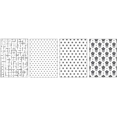 MISS KUTY Set 4 Carpetas repujado PUSH Lunares, Estrellas, Pared y Flores Carpetas de relieve, plantillas de repujado de plástico. Para crear texturas en papel, cartulina. MISS KUTY Set 4 Carpetas repujado PUSH Lunares, Estrellas, Pared y Flores Carpetas de relieve, plantillas de repujado de plástico. Para crear texturas en papel, cartulina.