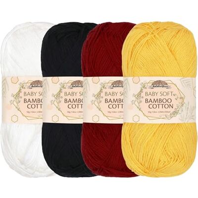 BambooMN JubileeYarn Baby Soft Hilo de bambú y algodón suave, 50 g por ovillo, 4 ovillos, tonos de contraste BambooMN JubileeYarn Baby Soft Hilo de bambú y algodón suave, 50 g por ovillo, 4 ovillos, tonos de contraste
