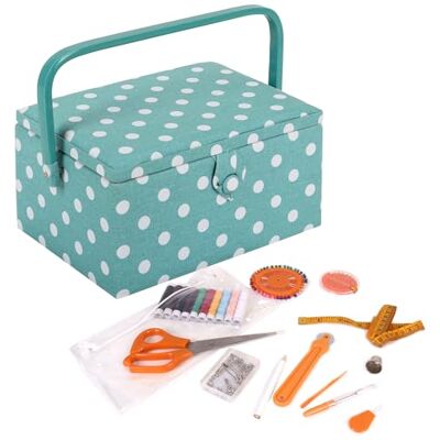 Hobby Gift Caja de Costura Mediana con Asa, Cesta de Algodón para Almacenaje de Costura, Organizador con Compartimentos, 18,5 x 25,5 x 14,5 cm, Azul Huevo de Pato con Lunares Hobby Gift Caja de Costura Mediana con Asa, Cesta de Algodón para Almacenaje de Costura, Organizador con Compartimentos, 18,5 x 25,5 x 14,5 cm, Azul Huevo de Pato con Lunares