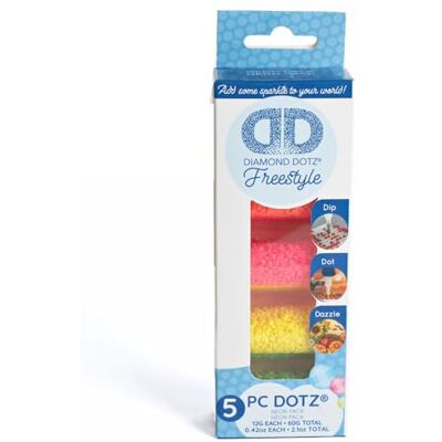 DIAMOND DOTZ Freestyle Piedras en 4 colores neón 1 que brillan en la oscuridad, juego de 5, diamantes brillantes para personalizar diseños creativos, madera y vidrio DIAMOND DOTZ Freestyle Piedras en 4 colores neón 1 que brillan en la oscuridad, juego de 5, diamantes brillantes para personalizar diseños creativos, madera y vidrio