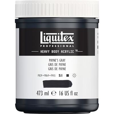 Liquitex pintura acrílica profesional Heavy Body cuerpo espeso, tarro de 473 ml, color gris de payne Liquitex pintura acrílica profesional Heavy Body cuerpo espeso, tarro de 473 ml, color gris de payne