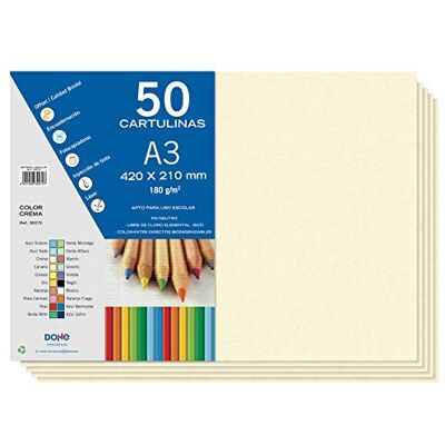 DOHE Cartulinas A3 Color Crema para Manualidades e Impresión (50 uds.) 21x29,7 cm 180 g/m² Material de oficina DOHE Cartulinas A3 Color Crema para Manualidades e Impresión (50 uds.) 21x29,7 cm 180 g/m² Material de oficina