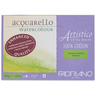 Honsell FABRIANO Artistico Bloc de 20 hojas de acuarela blanca, grano grossa, 300gr, 18x26cm, 4 esquinas encoladas Honsell FABRIANO Artistico Bloc de 20 hojas de acuarela blanca, grano grossa, 300gr, 18x26cm, 4 esquinas encoladas