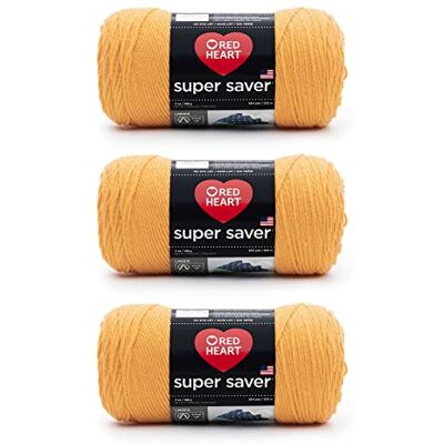 Red Heart Super Saver Paquete de 3 unidades, azafrán, 198 g, acrílico, 4 medianos (peinado), 364 yardas, tejer, ganchillo, manualidades y amigurumis Red Heart Super Saver Paquete de 3 unidades, azafrán, 198 g, acrílico, 4 medianos (peinado), 364 yardas, tejer, ganchillo, manualidades y amigurumis