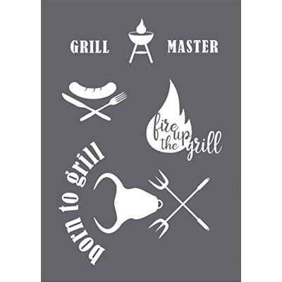 Rayher Plantilla "Grill Master" A4, 1 plantilla+1 escobilla de goma, bolsa de pestañas Rayher Plantilla "Grill Master" A4, 1 plantilla+1 escobilla de goma, bolsa de pestañas