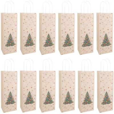 Idena Bolsas para botellas Árbol de Navidad, 12 unidades, bolsas de regalo de tamaño 12 x 36 x 9 cm, bolsas de papel en beige Idena Bolsas para botellas Árbol de Navidad, 12 unidades, bolsas de regalo de tamaño 12 x 36 x 9 cm, bolsas de papel en beige