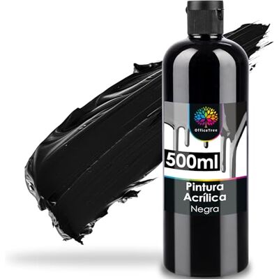 OfficeTree Color Acrílico Negro 500 ml Pintura Acrílica Con Base Acuosa para Amateurs Ideal para Mezclar OfficeTree Color Acrílico Negro 500 ml Pintura Acrílica Con Base Acuosa para Amateurs Ideal para Mezclar
