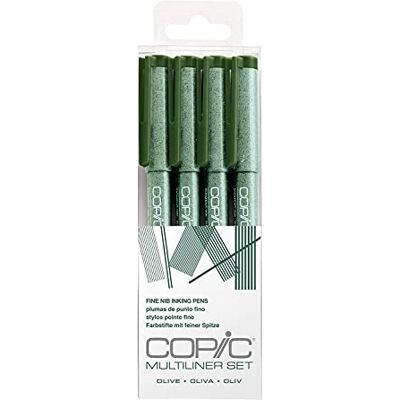 COPIC Multiliner Set, Oliva, 4 Fineliners en diferentes grosores de trazo, rotuladores de dibujo con punta fina y tinta pigmentada resistente al agua COPIC Multiliner Set, Oliva, 4 Fineliners en diferentes grosores de trazo, rotuladores de dibujo con punta fina y tinta pigmentada resistente al agua