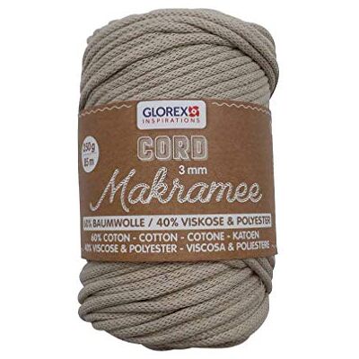GLOREX Cordón de macramé 3 mm hilo textil supersuave de 60% algodón / 40% viscosa para ganchillo tricotar y diseño textil 250 g aprox. 85 m tejido topo GLOREX Cordón de macramé 3 mm hilo textil supersuave de 60% algodón / 40% viscosa para ganchillo tricotar y diseño textil 250 g aprox. 85 m tejido topo