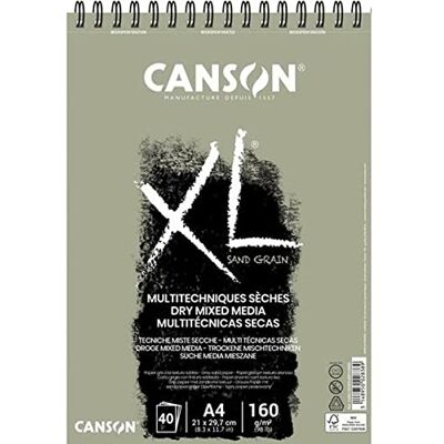 Canson XL Touch Arenoso 160g Álbum Espiral A4 40H Gris Acabado en arena, almohadilla en espiral para artistas profesionales, estudiantes e ilustradores Canson XL Touch Arenoso 160g Álbum Espiral A4 40H Gris Acabado en arena, almohadilla en espiral para artistas profesionales, estudiantes e ilustradores