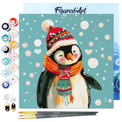 ART Mini Pintar por Números 20x20cm con marco para Adultos Pingüino feliz Manualidades con pintura acrílica Kit Cuadro DIY completo ART Mini Pintar por Números 20x20cm con marco para Adultos Pingüino feliz Manualidades con pintura acrílica Kit Cuadro DIY completo