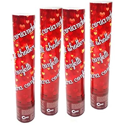Ciao Set de 4 piezas Popper Tubi dispara confeti corazones rojos (30 cm) Ciao Set de 4 piezas Popper Tubi dispara confeti corazones rojos (30 cm)