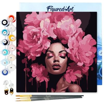ART Mini Pintar por Números 20x20cm con marco para Adultos Corona di Peonie Manualidades con pintura acrílica Kit Cuadro DIY completo ART Mini Pintar por Números 20x20cm con marco para Adultos Corona di Peonie Manualidades con pintura acrílica Kit Cuadro DIY completo