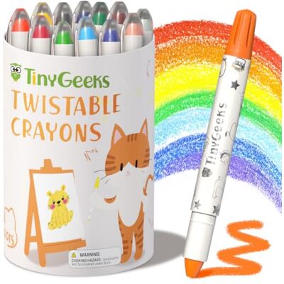 TinyGeeks Crayones Retráctiles No Tóxicos y Lavables para Niños, 12 Unidades Con Ceras Naturales, Libres de Asbesto, Plomo y Ftalatos, Diseño Ergonómico para Manos Pequeñas, No Requieren Afilado TinyGeeks Crayones Retráctiles No Tóxicos y Lavables para Niños, 12 Unidades Con Ceras Naturales, Libres de Asbesto, Plomo y Ftalatos, Diseño Ergonómico para Manos Pequeñas, No Requieren Afilado