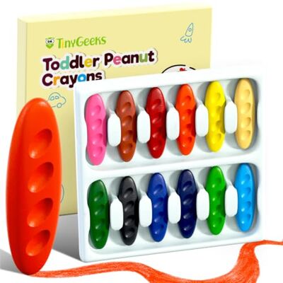 TinyGeeks Crayones Forma Maní, 12 Colores, No Tóxicos, para Niños 3-8 Años Diseño Ergonómico Fácil de Sujetar para Manos Pequeñas, Resistente y Lavable, Estimula Creatividad, Mejora Coordinación TinyGeeks Crayones Forma Maní, 12 Colores, No Tóxicos, para Niños 3-8 Años Diseño Ergonómico Fácil de Sujetar para Manos Pequeñas, Resistente y Lavable, Estimula Creatividad, Mejora Coordinación