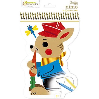 Avenue Mandarine Graffy Nimo Bloc de espiral para colorear, 160 g, papel de dibujo, con 12 motivos x 2, para niños a partir de 3 años, 1 unidad, diseño de conejo Avenue Mandarine Graffy Nimo Bloc de espiral para colorear, 160 g, papel de dibujo, con 12 motivos x 2, para niños a partir de 3 años, 1 unidad, diseño de conejo