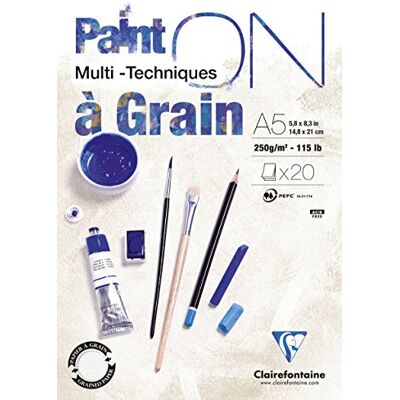 Clairefontaine – Bloque de pegamento multitécnico de PaintON – 20 hojas de papel de dibujo multitécnico con grano pulido, blanco – A5 14,8 x 21 cm, 250 g, paquete de 4 bloques Clairefontaine – Bloque de pegamento multitécnico de PaintON – 20 hojas de papel de dibujo multitécnico con grano pulido, blanco – A5 14,8 x 21 cm, 250 g, paquete de 4 bloques