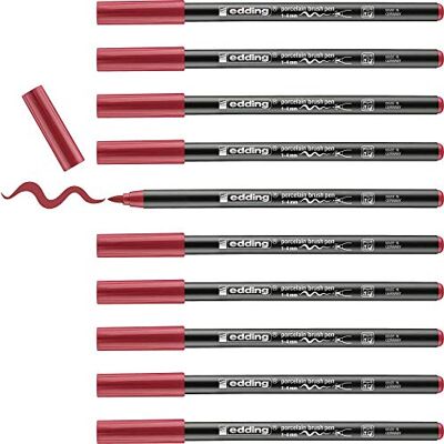 Edding 4200-19 Pack de 10 Rotuladores Pintar Porcelana Punta de Pincel Flexible 1-4mm Carmín Edding 4200-19 Pack de 10 Rotuladores Pintar Porcelana Punta de Pincel Flexible 1-4mm Carmín