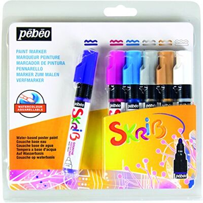 PEBEO Pébéo Set skrib Paint 6 rotuladores Gouache Pintura 18,3 x 2,1 x 18,1 cm, Multicolor PEBEO Pébéo Set skrib Paint 6 rotuladores Gouache Pintura 18,3 x 2,1 x 18,1 cm, Multicolor