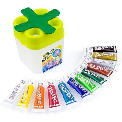 JOLLY Super Tempera Boxx, Aquaboxx con 12 x 7,5 ml Super Tempera Colors Colegial Pintura de Agua con 4 Cámaras, Juego de Gouache, Diseño a prueba de fugas JOLLY Super Tempera Boxx, Aquaboxx con 12 x 7,5 ml Super Tempera Colors Colegial Pintura de Agua con 4 Cámaras, Juego de Gouache, Diseño a prueba de fugas
