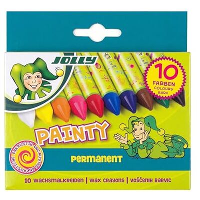 JOLLY Painty crayones de cera, caja de cartón de 10, envueltos en papel, aptos para encáustica, buenos para manos pequeñas, colores intensos y opacos, no tóxicos, extragruesos, pintura limpia JOLLY Painty crayones de cera, caja de cartón de 10, envueltos en papel, aptos para encáustica, buenos para manos pequeñas, colores intensos y opacos, no tóxicos, extragruesos, pintura limpia