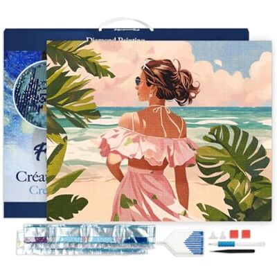 ART Diamond Painting Kit completo con marco Cuadro 40x50cm de Pintura de Diamante Bastidor montado diamantes cuadrados Linda chica junto al mar 5D DIY Manualidades Adultos ART Diamond Painting Kit completo con marco Cuadro 40x50cm de Pintura de Diamante Bastidor montado diamantes cuadrados Linda chica junto al mar 5D DIY Manualidades Adultos