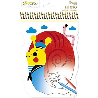 Avenue Mandarine Graffy Nimo Bloc de espiral para colorear, 160 g, papel de dibujo, con 12 motivos x 2, para niños a partir de 3 años, 1 unidad, caracol Avenue Mandarine Graffy Nimo Bloc de espiral para colorear, 160 g, papel de dibujo, con 12 motivos x 2, para niños a partir de 3 años, 1 unidad, caracol