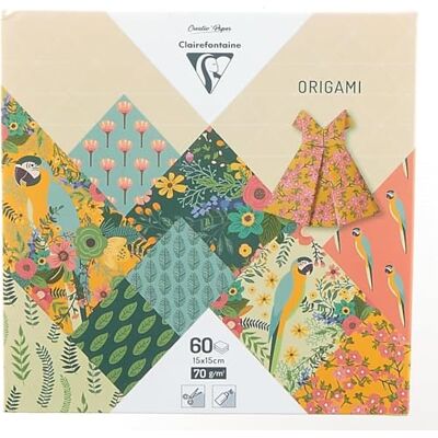Clairefontaine , Pack de papel Origami, 60 hojas, 15x15 cm, 70g, Diseños variados (30 diseños x 2 hojas), Kiribati Clairefontaine , Pack de papel Origami, 60 hojas, 15x15 cm, 70g, Diseños variados (30 diseños x 2 hojas), Kiribati