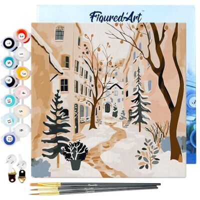 ART Mini Pintar por Números 20x20cm con marco para Adultos Pueblo nevado Manualidades con pintura acrílica Kit Cuadro DIY completo ART Mini Pintar por Números 20x20cm con marco para Adultos Pueblo nevado Manualidades con pintura acrílica Kit Cuadro DIY completo