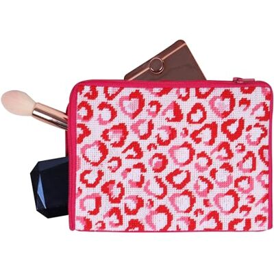 Trimits Kit de tapiz de media puntada, lienzo impreso, hilos, aguja e instrucciones, bolsa de maquillaje, leopardo de amor Trimits Kit de tapiz de media puntada, lienzo impreso, hilos, aguja e instrucciones, bolsa de maquillaje, leopardo de amor