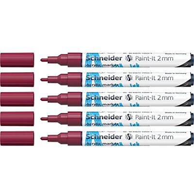 Schneider Paint-It Rotuladores acrílicos (punta redonda de 2 mm, 5 unidades), color rojo burdeos Schneider Paint-It Rotuladores acrílicos (punta redonda de 2 mm, 5 unidades), color rojo burdeos