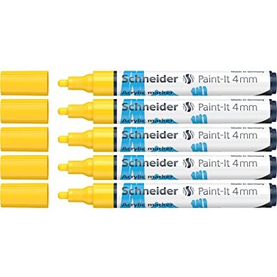 Schneider Paint-It Rotuladores acrílicos (punta redonda de 4 mm, 5 unidades), color amarillo Schneider Paint-It Rotuladores acrílicos (punta redonda de 4 mm, 5 unidades), color amarillo