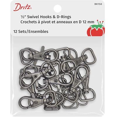 Dritz Ganchos giratorios y anillos en D 1/2" Gunmetal bolsa y accesorios de mano, 1/2", 12ct Dritz Ganchos giratorios y anillos en D 1/2" Gunmetal bolsa y accesorios de mano, 1/2", 12ct